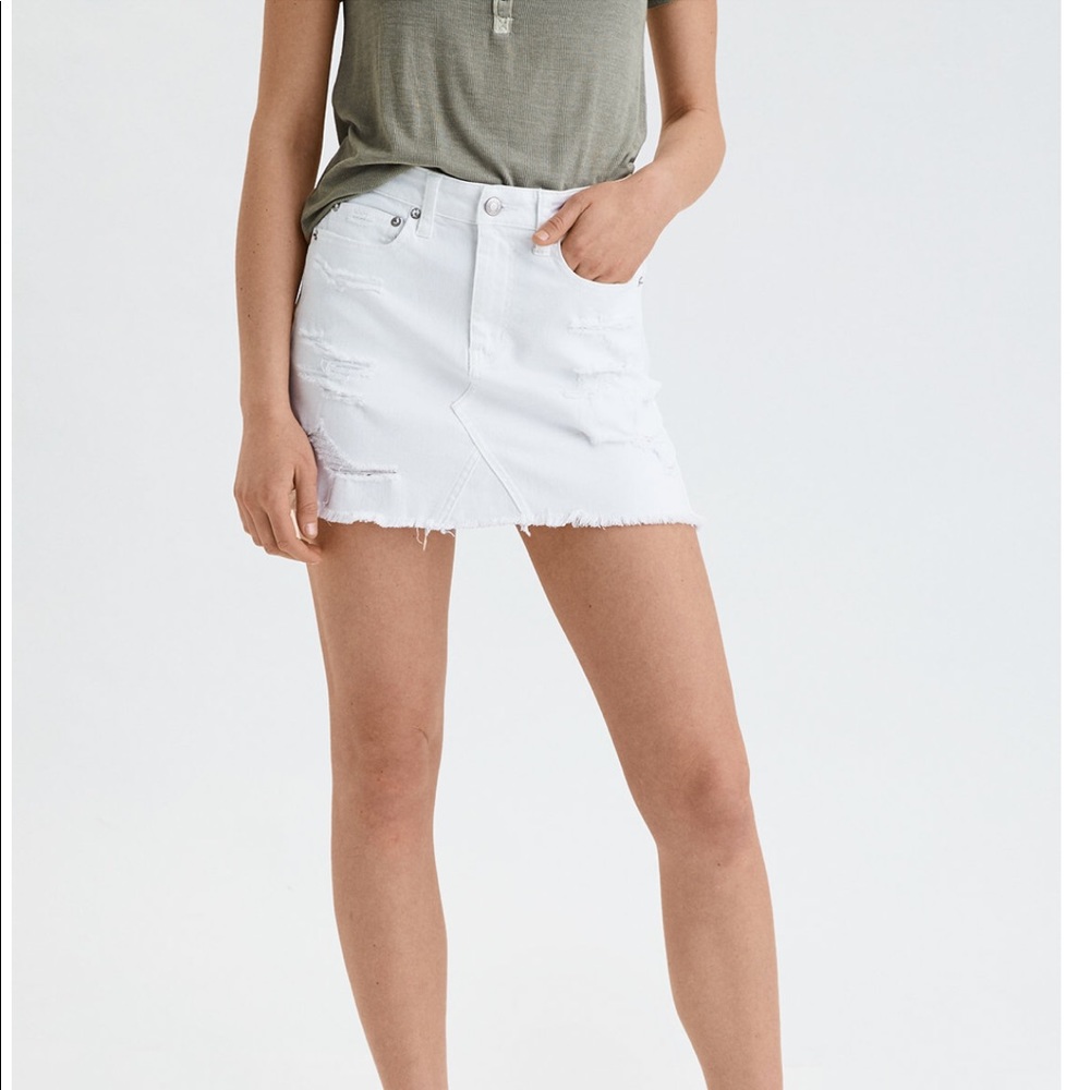 Ae high waisted festival denim skirt white